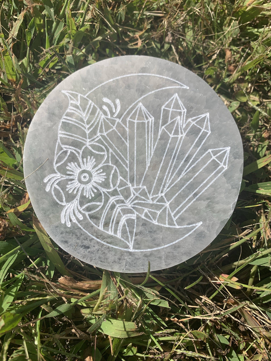 Crystal Moon Selenite Round Plate, 10cm