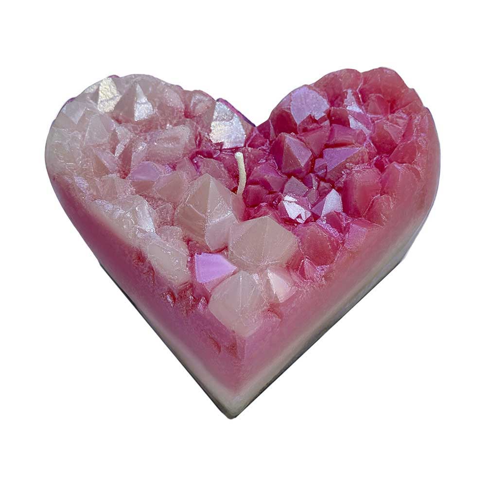 Geode Heart Crystal Candle - Rose