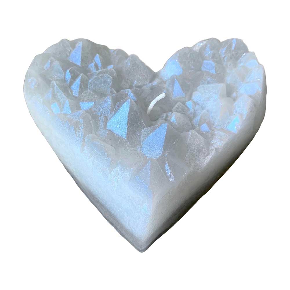 Geode Heart Crystal Candle - White