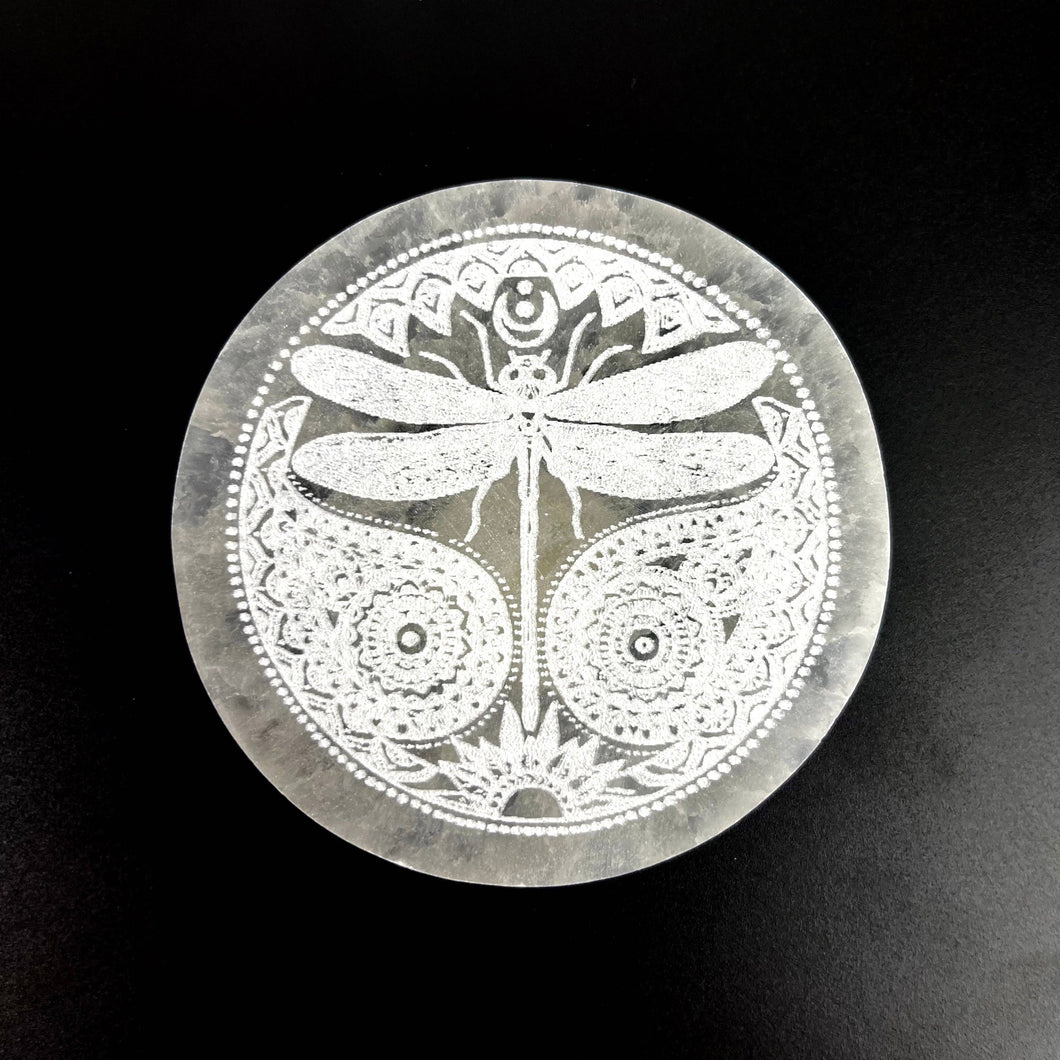 Dragonfly Etched Selenite Round